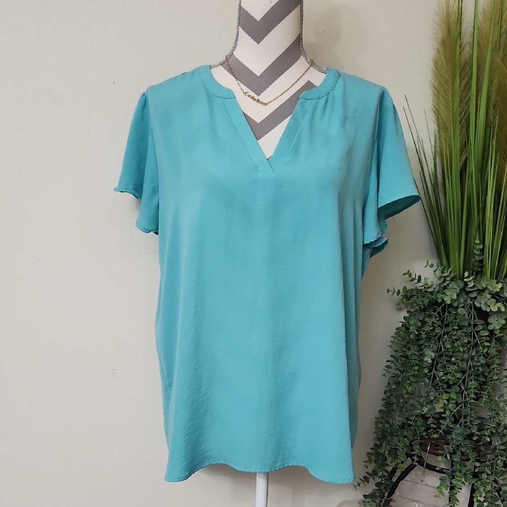 Maurices Atwood Flutter Sleeve Teal Blouse - Picture 3 of 11